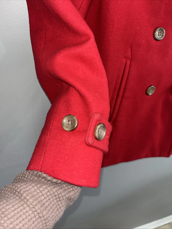 Chaquetón para mujer Lands' End mezcla de lana roja doble botonadura talla 14 bolsillos Foto 3 de 4