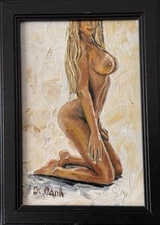 ORIGINAL OIL PAINTING NUDE WOMAN SIGNED FRAMED 4x6