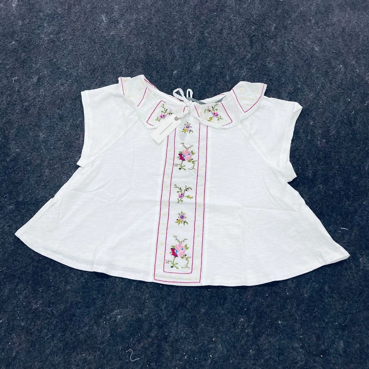 ANTHROPOLOGIE Embellished Collared Top Women's Size S White
Opens in a new window or tab