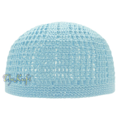White Crocheted Kufi Hat - 100% Cotton Prayer Cap With Mixed Weave (Tight & Loose)