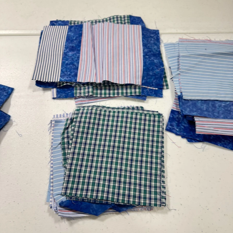 vintage fabric quilting pre cut square purple green plaid  cotton 10 oz - Image 2 of 4