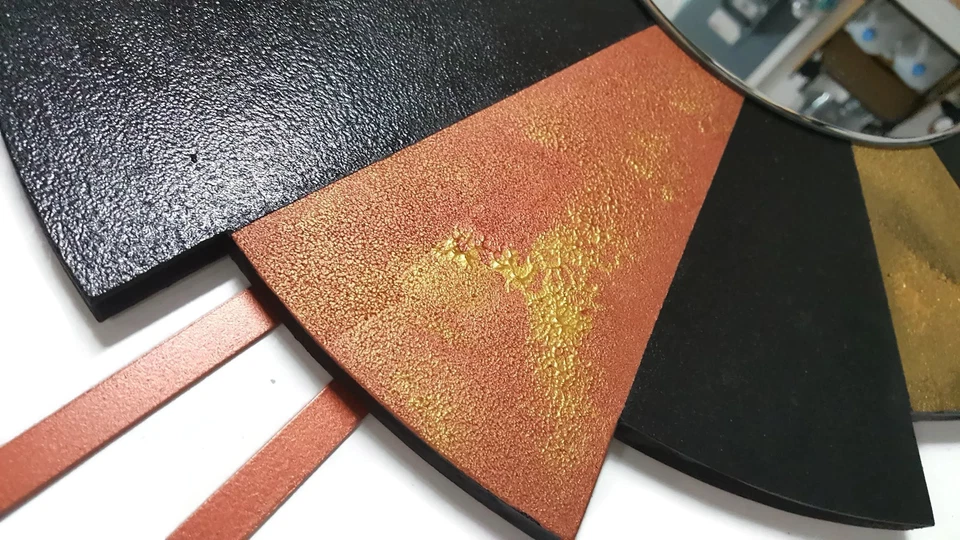 Contemporary Abstract Fan Mirror, Wood Metal Wall Decor wall sculpture 50X28 - Image 3 of 4