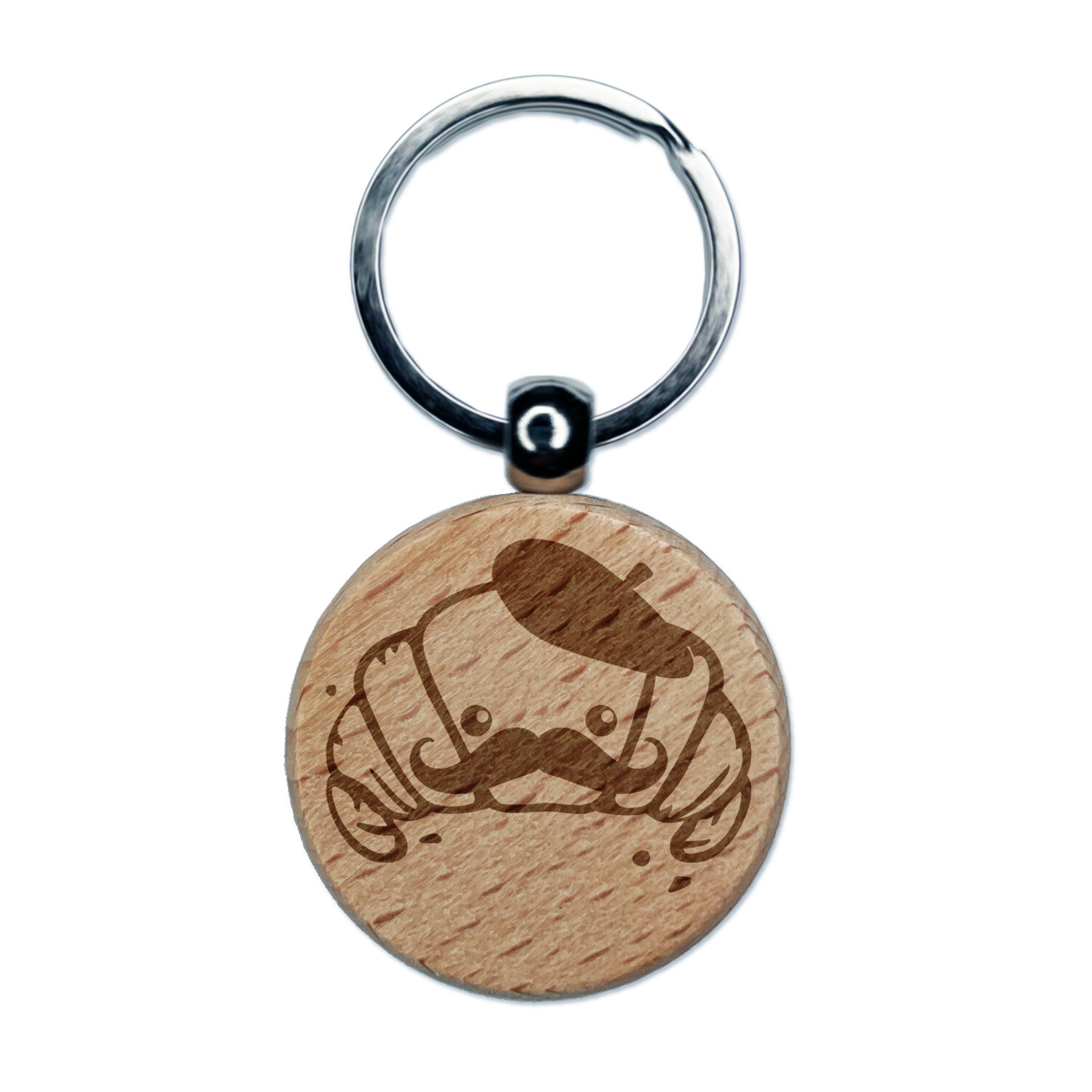 Cute Kawaii French Croissant Wood Keychain with Beret & Mustache