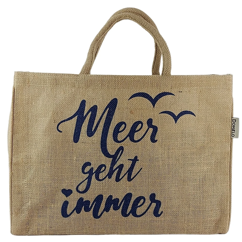 DOMELO Jute Einkaufstasche, groß Jutebeute, Jutetasche Shopper Korbtasche vegane Tasche