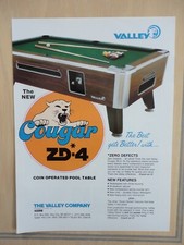 Cougar ZD-4 Pool Table Flyer Coin Operated Original Magazine Pull Out Ad