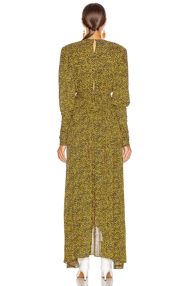 ISABEL MARANT желтый леопард животных печати плиссированные Джерси Hi/Lo макси платье 40 = 8 - Изображение 3 из 4
