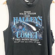 Vtg 80s Halleys Comet Cutoff Tank L Made In USA Single Stitch Funny Selec-T