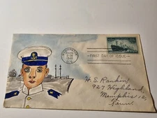 USPS UNIQUE FDC HAND PAINTED  SC# 939 1946 MERCHANT MARINE 