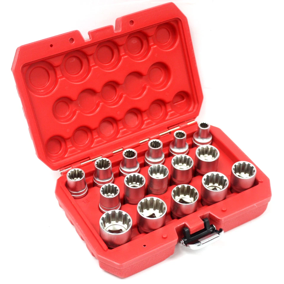 16pcs 1/2" Dr. Spline Socket Set 12 Point Gear Lock Socket 8 - 24mm Metric Cr-V - Image 4 of 4