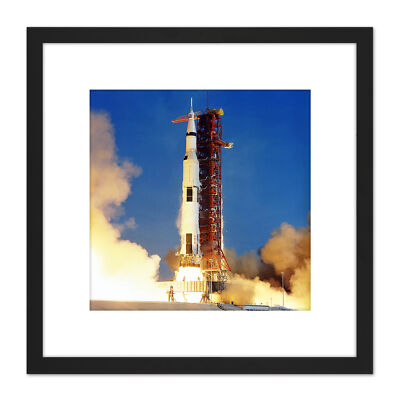 Weltraum NASA Apollo 11 Raketenstart Abheben Gerahmter Kunstdruck 23x23 cm