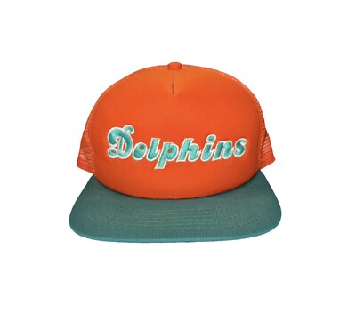 Vintage New Era Miami Dolphins Snap Back Mesh Trucker Hat Orange New Unworn USA