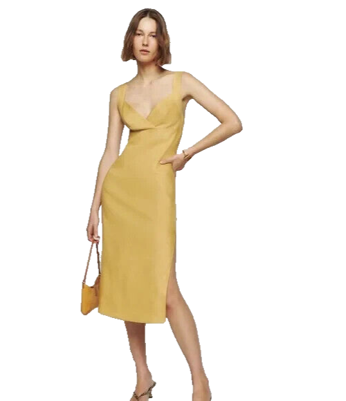 knee length dresses for ladies Rent The Selia Green Linen Dress By Reformation main image 1