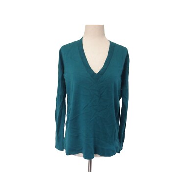 Womens Sweater S 100% Merino Wool Teal Blue/Green V-Neck Pullover  Knit