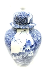 Festcool Blue & White Porcleain Floral Temple Ginger Jar Vase 12.5" NICE