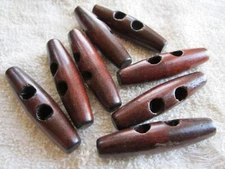 8 VINTAGE NOS MATCHING 2 1/4" WOOD WOODEN TOGGLE SWEATER COAT BUTTONS, MAPLE 