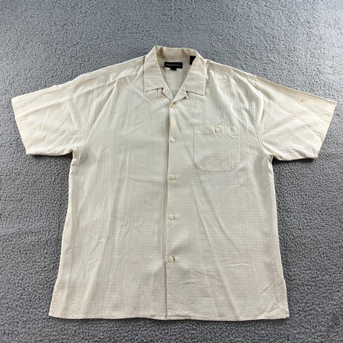 Baracuta, Baracuta Shirt Mens Large Ivory Check Button Up Hawaiian Camp 100% Silk Aloha