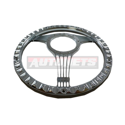 Gray Leather Half Wrap Banjo Chevy GM Buick Pontiac Aluminum Steering Wheel - Picture 3 of 3