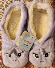 Cat  Jack Purple Unicorn Slippers Girls Sz M/L Shoe Sz 2-5 NWT gripper bottoms