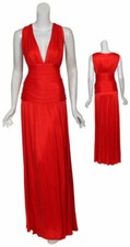 Marc Bouwer Glamit Empire Long Dress Gown Jersey Pleated Satin Maxi $995 US4 S-M