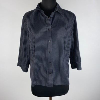 Croft & Barrow Stretch Shirt Petite PL Button Up Threaded Stripes 3/4 Sleeves