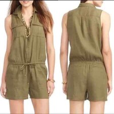 NEW Lauren Ralph Lauren Olive Utility Romper Shorts Sleeveless Linen Blend 6