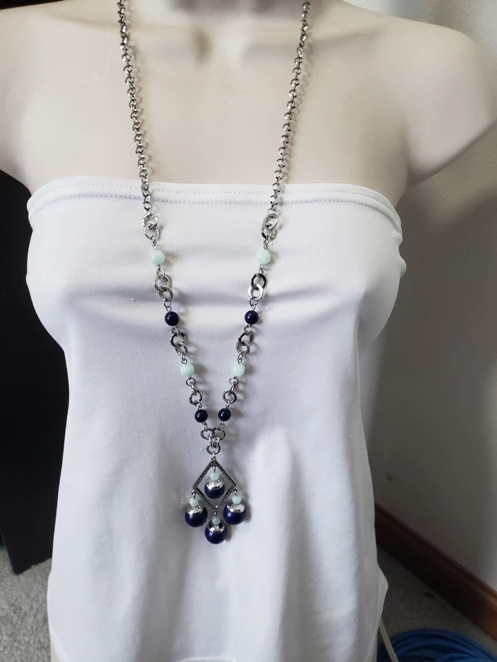 COLAR LIA SOPHIA SIERRA VISTA Tom Prata GENUÍNO Contas de Amazonita e Lápis - Imagem 3 de 4