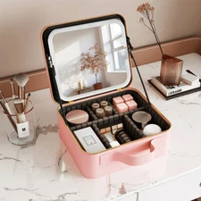 Makeup Bag w LED Mirror,Cosmetic Cases with Light Mirror 3 Adjustable Brightness