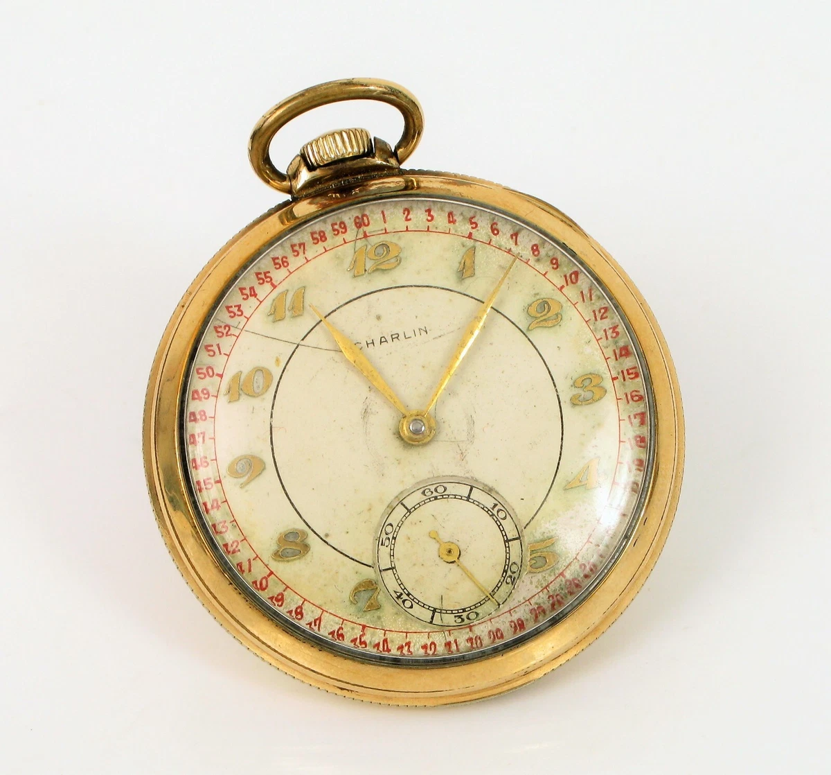 RARE VINTAGE CHARLIN WATCH CO 10K GOLD FILLED MILITARY POCKET WATCH SENTINEL