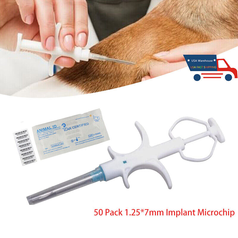 50x Animal Ayringe Microchip Cat Dog ID Implant Pet Chip