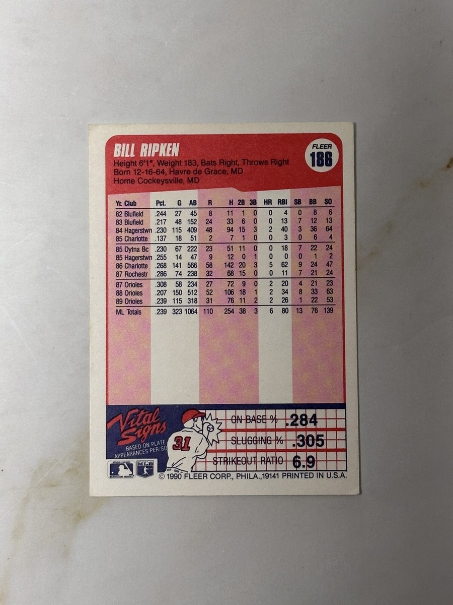 1990 FLEER Baseball Card Bill Ripken Baltimore Orioles #186 | eBay