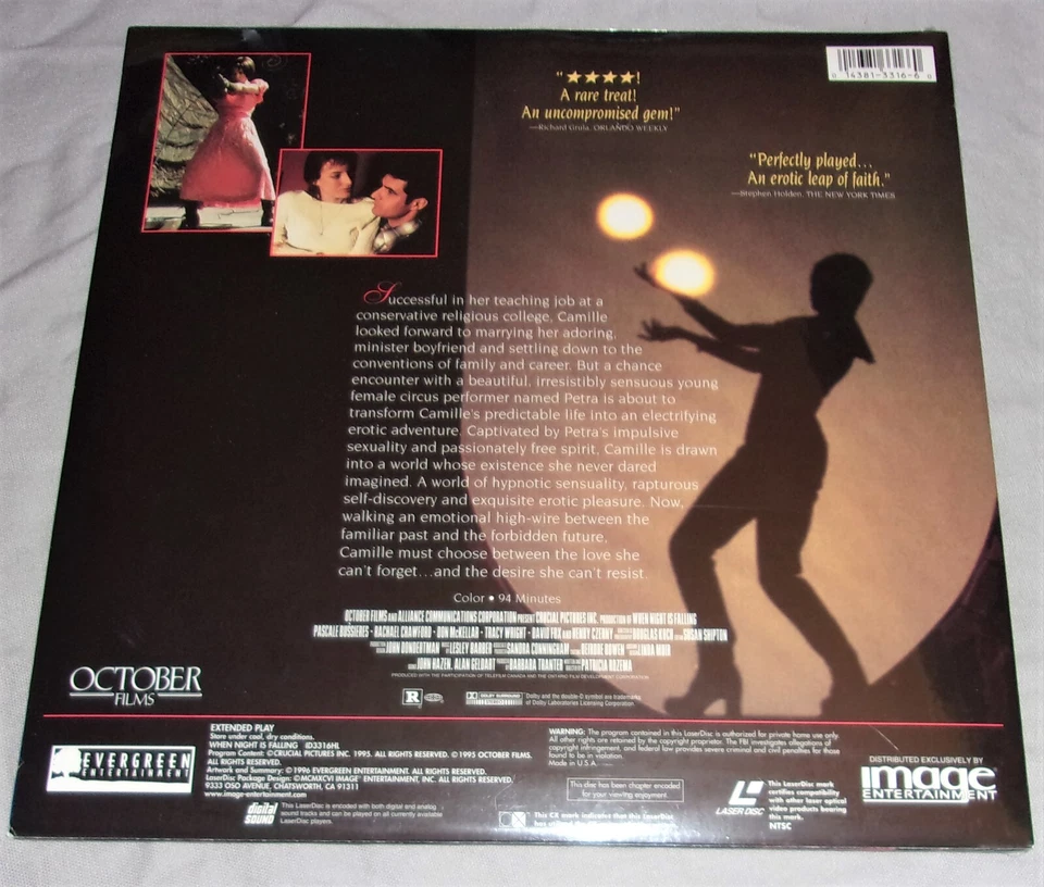 New Sealed WHEN NIGHT IS FALLING laserdisc LASER DISC Image 1996 Dolby Surround - Image 2 of 2