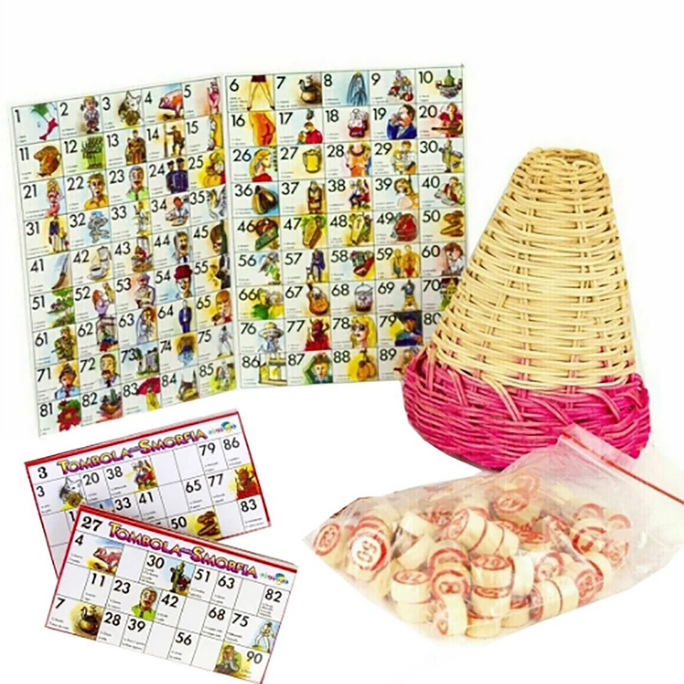 TOMBOLA NAPOLETANA LA SMORFIA 48 CARTELLE NUMERI PANARO GRANDE NATALE TABELLONE