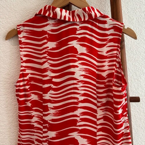 New Cabi Brushstroke Pleated Midi Dress Red White Modern #281 Size Small - Picture 10 of 16