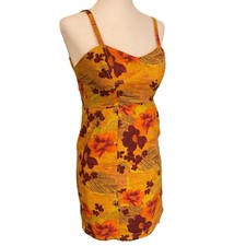Urban Outfitters Dress Women’s XS Golden Yellow Floral Linen Mini Fully Lined