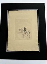 JOHN LEWIS BROWN ETCHING SOLDIER ON HORSE MILITARY ANTIQUE LISTED FAMOUS RARE