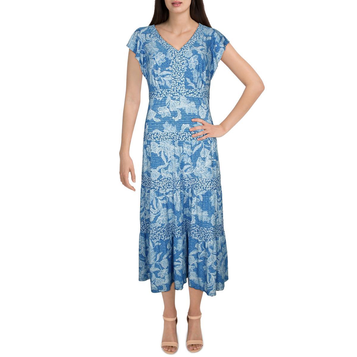 Женское синее макси-платье с принтом Lauren Ralph Lauren 2 BHFO 4284