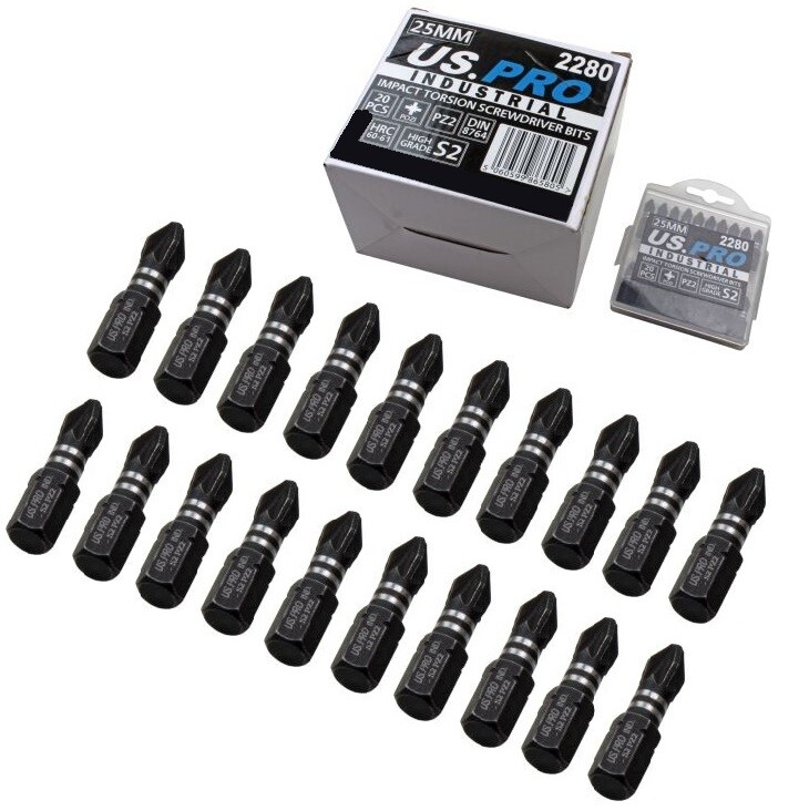 PZ2 IMPACT TORSION SCREWDRIVER BITS 20pcs by US PRO INDUSTRIAL Length 25mm