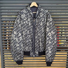 DIOR Oblique Pattern Zip-Up Bomber Jacket Navy Grey Size 58