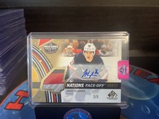 2025-26 SP Game Used Hockey 4 Nations Face-Off Jacks Hughes Patch Auto 2/5!