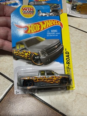 Hot Wheels 2014 Chevy Silverado Zamac HW Off-Road Flames ERROR! WRONG CARD!