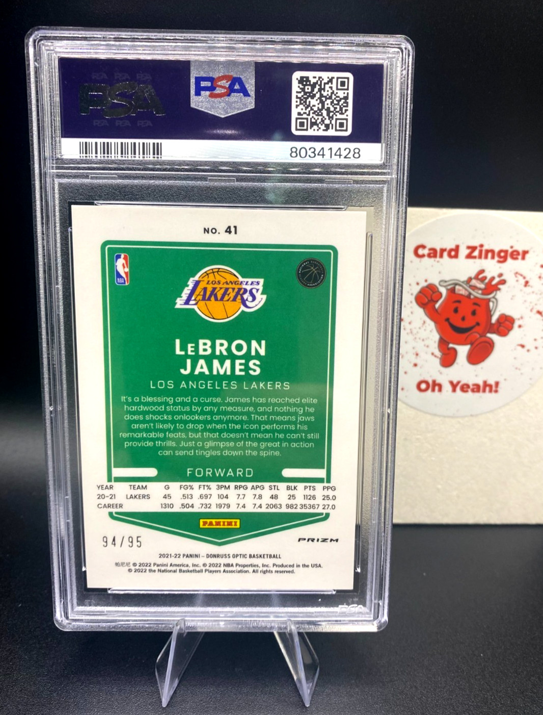 2021-22 Donruss Optic LeBron James Fast Break Purple Color Match SP /95 PSA 10 view 2