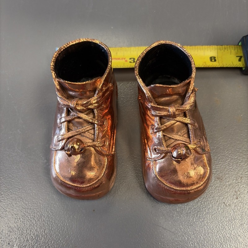 Vintage Copper Bronze Baby Shoes With Bells For Decor Or Planters