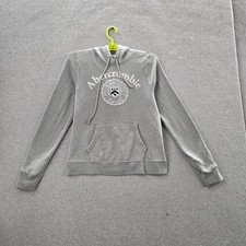 Abercrombie  Fitch Women Hoodie M Gray Embroidered Fleece Crest Soft Pullover