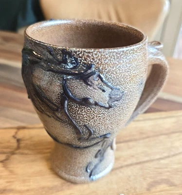 Vintage Rock Hard Stoneware Lg Mug/Cup Salt Glaze Art Pottery Running Horse - Image 1 of 4