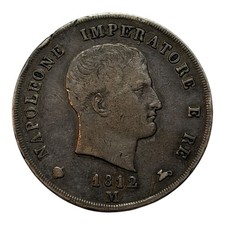 1812 M 5 Lire Kingdom of Italy Napoleon Large Crown Thaler Sized Silver Coin C31