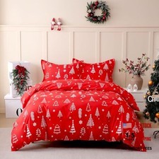Red Christmas Tree Kids Duvet Cover Set Size, 3 Piece Xmas Full Red Tree