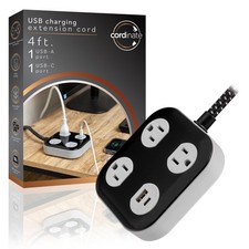 Cordinate Adapt 3 Outlet Surge Protector, 4 Ft Power Strip Extension Cord, USB P