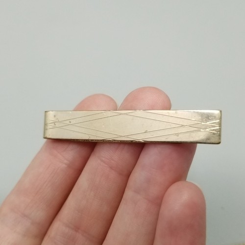 Vintage Yellow Gold Filled Tie Bar Clip Diamond Engraved Pattern Swank