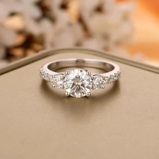 VVS1 Round Cut 2Ct Lab Created Diamond Engagement Wedding 14K White Gold FN Ring