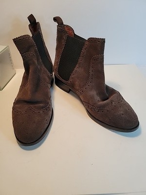 Massimo Dutti Women's Brown Suede Chelsea Ankle Boots Brogue Style  EU 37 US 7 